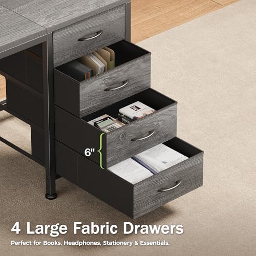 PRAISUN 63 Inch Computer Office Desk with Power Outelts and USB-C Port, Reversible Gaming Desk with 4 Fabric Drawers, Work Study Desk Work from Home, Grey - Image 6