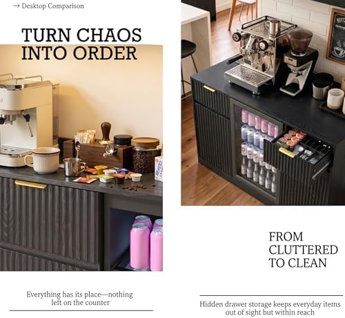 53.1" Mini Fridge Cabinet, Coffee Bar Cabinet with Fridge Space, Black - Image 5