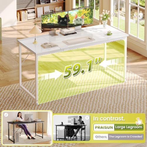 PRAISUN 63 Inch Computer Desk, Office Desk, Spacious Desktop, White - Image 5