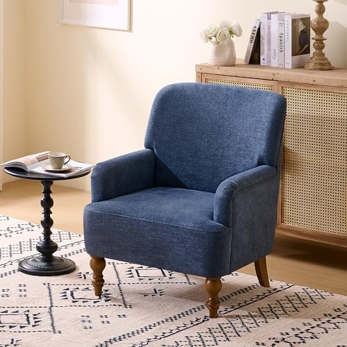 Modern Wingback Accent Chair, Upholstered Fabric Living Room Armchair with Wood Legs, Single Sofa Lounge Chair for Bedroom, Office & Reading Room (1, Blue) by Dolamy