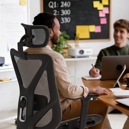 ELABEST Mesh Office Chair,Ergonomic Computer Desk Chair,Sturdy Task Chair- Adjustable Lumbar Support & Armrests,Tilt Function,Comfort Wide Seat,Swivel Home Office Chair (Graphite) - Image 2