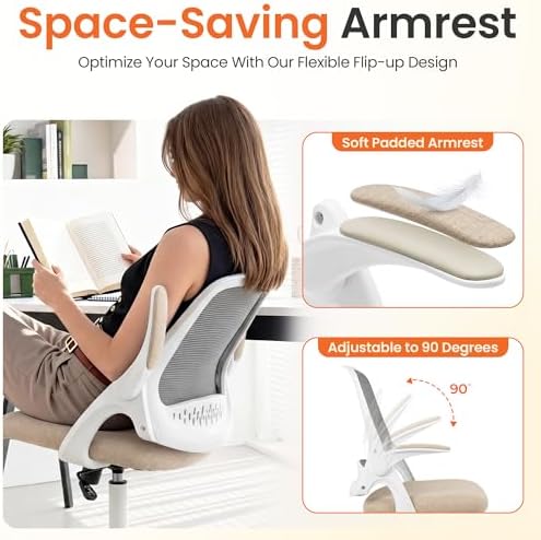 NEO CHAIR Office Computer Chair Ergonomic Mesh Back Flip-Up Arms, Beige - Image 6