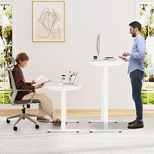 Shintenchi Electric Standing Desk, 48 x 24 Inch Height Adjustable Sit Stand Desk Morder Home Office Stand Up Desk Computer Work Station with Splice Board, (White Frame + White Top) - Image 7