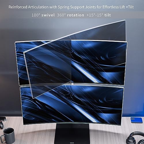 VIVO Freestanding Dual Vertically Stacked Ultra-Wide Monitor Desk Stand, Extra Tall Heavy Duty Adjustable Mount for 2 Ultrawide Screens up to 45 inches, 25 lbs Per Screen Capacity, Black, STAND-V200L - Image 5