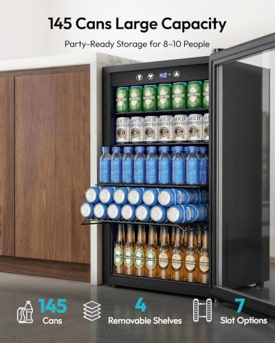EUHOMY 145 Can Mini Fridge, 4.5 Cu.ft Beverage Refrigerator with Glass Door - Image 2