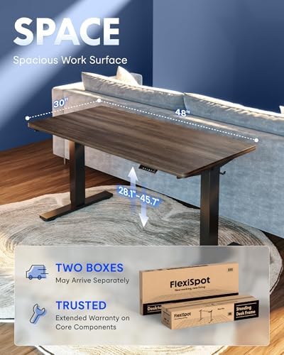 FLEXISPOT EN1 One-Piece Standing Desk, Electric Adjustable with 4 Memory Presets, 176 LBS Capacity, Stable & Quiet, Seamless Desktop for Home Office & Dual Monitors, 48"x30" Black Walnut - Image 5