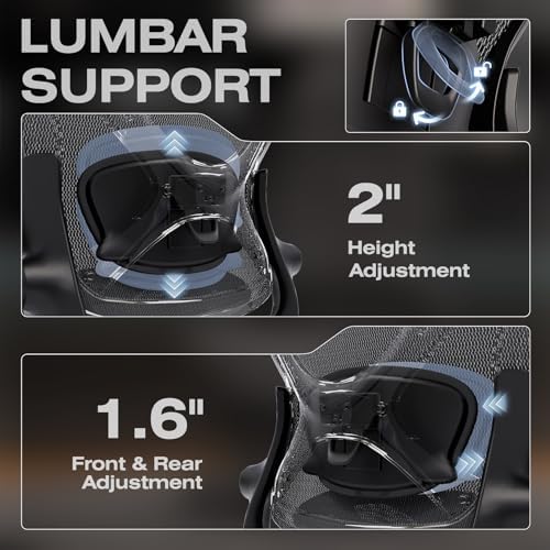 ELABEST X100 Ergonomic Mesh Office Chair with Footrest, Big and Tall Home Desk Chair with 5D Flip-Up Arms, Adjustable 3D Lumbar Support, Gaming & Executive Computer Chair (Night Reaper) - Image 6