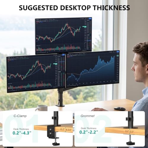 WALI Stacked Triple Monitor Mount for 13-34 inch Screens, 19.8 lbs per Arm - Image 6