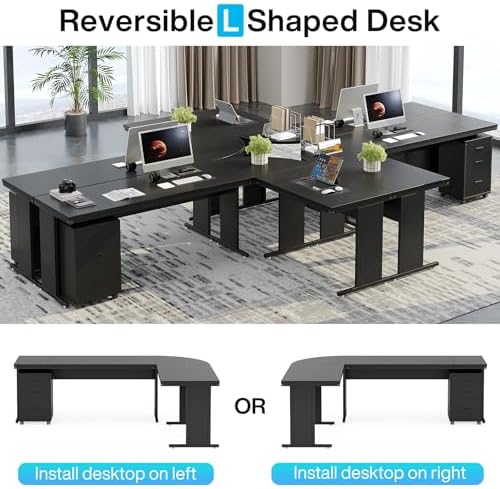 Tribesigns L-Shaped Executive Desk, Large Office Desk with 3-Drawer File Cabinet, Industrial Corner Computer Table with Drawers, Business Workstation for Home Office (Black, 83") - Image 5