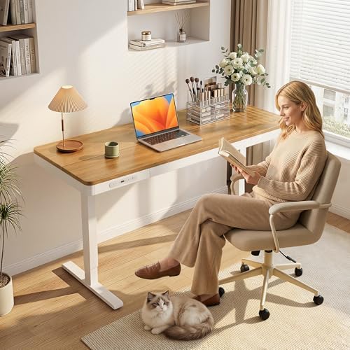 OffiGo 55 Inch Electric Standing Desk with Wooden Drawer, Maple - Image 2