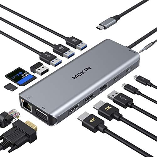 MOKiN 14 in 1 USB-C Docking Station - Dual Monitor Laptop Dock with 2 HDMI, VGA, 5 USB, SD/TF for Dell/Surface/HP/Lenovo Laptops by MOKiN