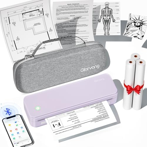 Gloryang Inkless Portable Printer for Travel, Wireless Thermal Printer Supports 8.5 x 11 Inch US Letter Size, Bluetooth Machine Includes Carry Case and 3 Rolls of Thermal Paper Kit, Purple by Gloryang