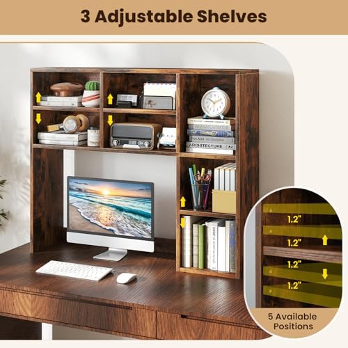 LDAILE 31'' Desk Shelf, 3-Tier Desk Hutch with 7 Shelves for Computer Desk, Desktop Bookshelf with 3 Adjustable Shelves for College Dorm Office Home Study Room Desk, 37 x 10 x 31 in - Image 6