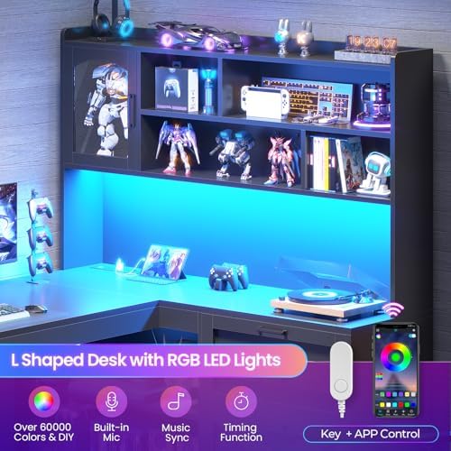 SEDETA 61" Farmhouse L Shaped Gaming Desk with Drawers, Bookshelf Storage - Image 5