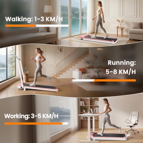 Pink Walking Pad Portable Treadmill with Incline 8% Small Walking Pad Handle Bar Under Desk for Home Office Mini Treadmill with 2.5HP Ultra Quiet <40dB 0.62~5 MPH Compact Foldable 320 lb Capacity - Image 2