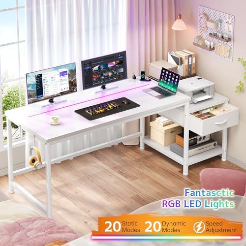 DurayLoly 48" White Office Desk with Printer Shelf for Teens Bedroom & Dorm - Image 6