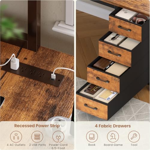 SEDETA L Shaped Gaming Desk, 51.2" Reversible Small Corner Desk with 4 Drawer, Power Outlet & LED Lights, Home Office Desk with Storage Shelves for Small Space, Rustic Brown - Image 5