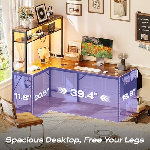 PRAISUN L Shaped Gaming Desk with LED Lights & Power Outlets - Image 5
