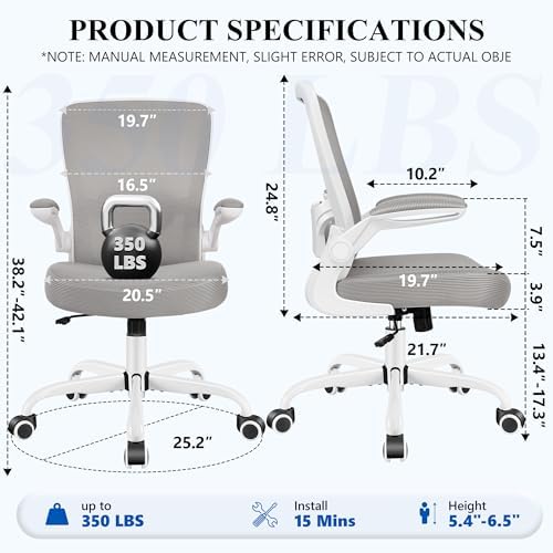 FelixKing Office Chair, Ergonomic Desk Chair Breathable Mesh Chairs Adjustable High Back Lumbar Support Flip-up Armrests, Executive Rolling Swivel Comfy Computer Chairs Home Office Gray - Image 3
