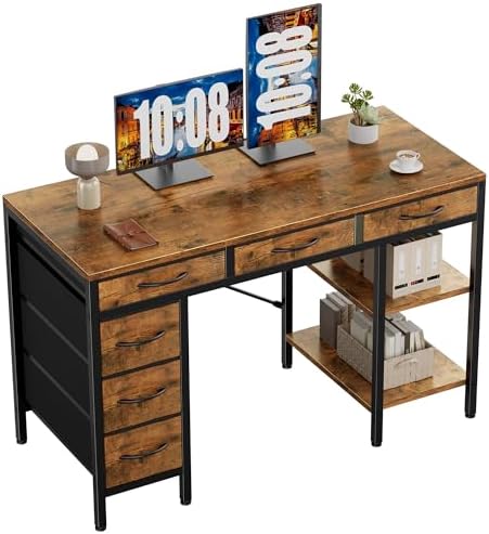 Sweetcrispy 47" Computer Desk with 6 Fabric Drawers & Storage Shelves by Sweetcrispy