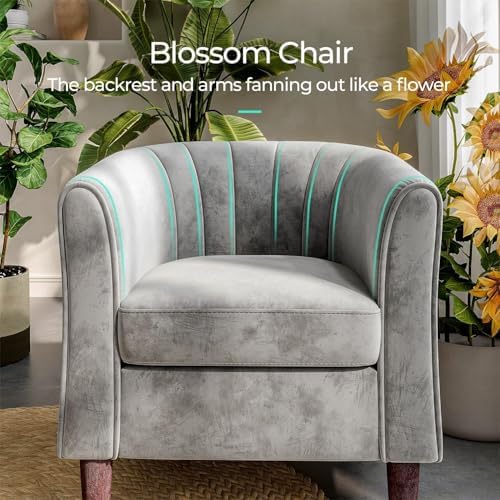 LINSY Accent Chair with Ottoman, Modern Barrel Chair Small Armchair Reading Chair with Footrest, Comfy Round Arms Chair for Living Room Bedroom Reading Room, Velvet(Grey) - Image 4