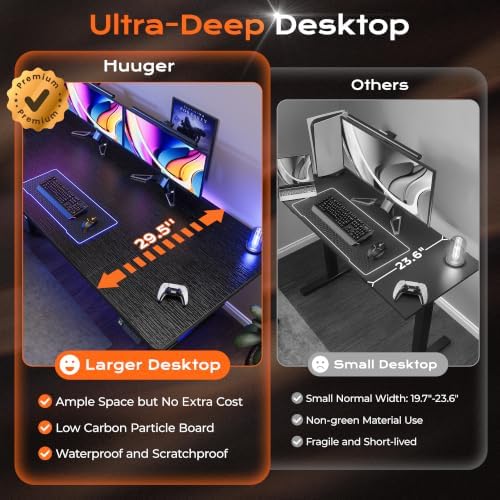 Huuger 71 x 30 Large Electric Standing Desk, Height Adjustable Computer Desk, 29.5" Deep Desktop, Stand up Gaming Office Table with 2 Hooks, 3 Preset Heights, for Home Office, Black - Image 5