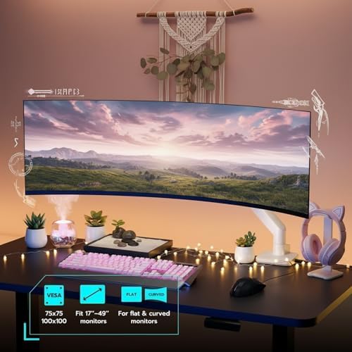 ARES WING Ultrawide Monitor Arm with USB for 17 to 49 Inch Screen, White - Image 2