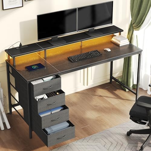DUMOS 40-Inch Gaming Computer Desk with Drawers for Home Office, Black - Image 2