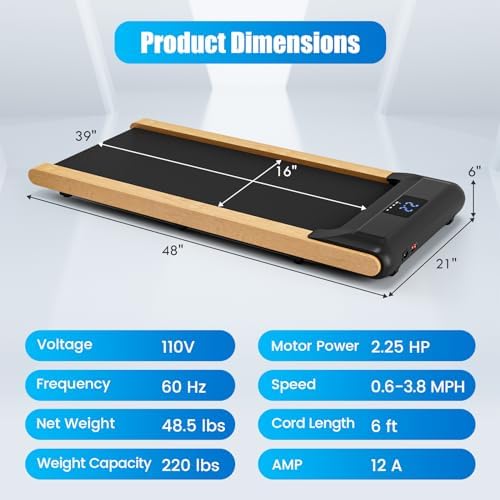 GYMAX Walking Pad, 2.25HP Under Desk Treadmill w/Smart App Control, LED Display & 7-Layer Running Belt, 0.6-3.8 MPH Compact Mini Treadmill for Office & Home, Portable Pad for Small Space - Image 7