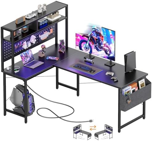 Mericonia 51 in L Shaped Desk with Pegboard, Reversible Corner Gaming Desk by MERICONIA