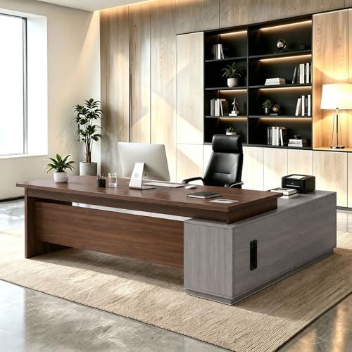 L Shaped Executive Desk with Drawers, Large Wood Workstation, Modern Executive Office Furniture for Home Office and Business Workspace, Multiple Sizes & Colors by Unknown
