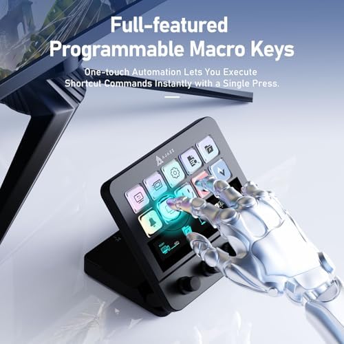 AJAZZ Macro Keypad Stream Controller Deck Gaming Streaming Shortcut Keyboard, 10-Key LCD Programmable Visual AI Touchpad with 4 Rotary Knobs for YouTube, Desk Office Setup, Laptop, PC, Mac - Image 4