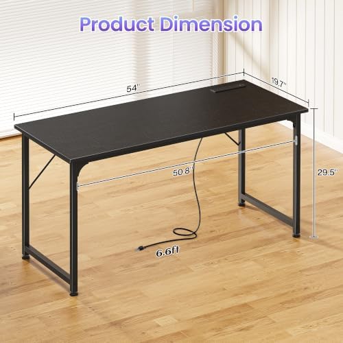 PRAISUN 55 X 20 Inch Computer Desk, Power Outlets, USB-C, Black - Image 3