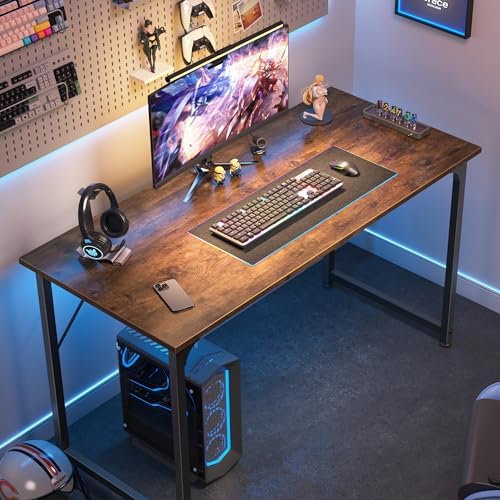 Huuger Computer Desk, 40 Inch Office Desk, Gaming Desk with Storage, Writing Desk Work Desk for Home Office, Study, Modern Simple Desk, Large Legroom, Metal Frame, Rustic Brown - Image 4