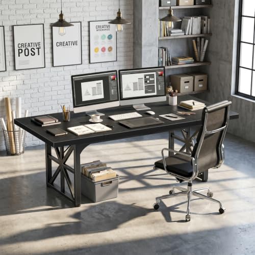 Lufeiya 71" Executive Desk, Large Computer Table for Home Office, Black - Image 3