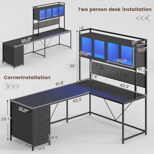 SEDETA L Shaped Gaming Corner Desk with Drawers, Hutch and Storage Shelves - Image 3