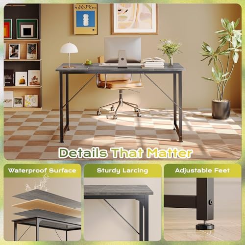 PRAISUN 47 Inch Computer Desk, Office Desk, Spacious Desktop, Grey - Image 6