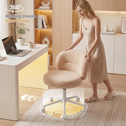 Homkdom Round Vanity Chair with Silent Wheels, 17.32" Wide Seat - Image 5