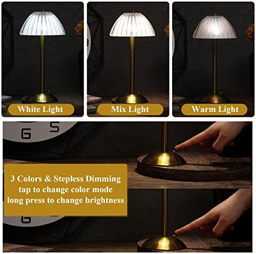 Liliful 2 Pcs Cordless Table Lamp LED Touch, Gold, Mushroom Style - Image 4
