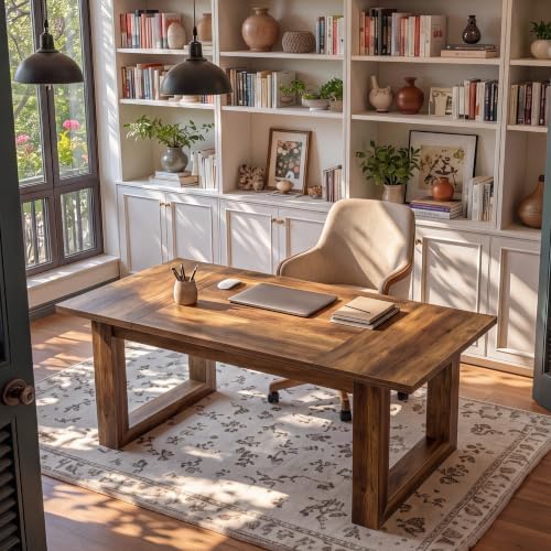 Tribesigns 63" Large Executive Desk for Home Office, Brown Rectangular - Image 6