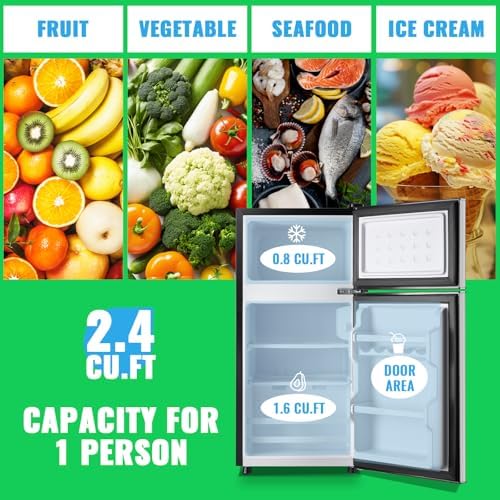 DEMULLER 45L Personal Double‑Door Mini Fridge With Freezer, Silver - Image 2