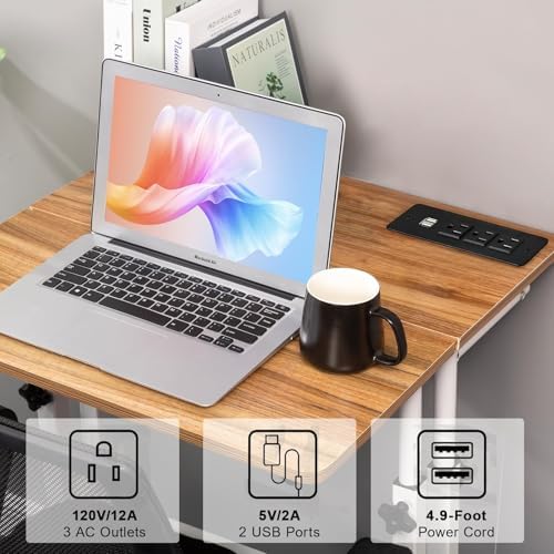 Hadulcet Mobile Standing Desk with Charging Station, Adjustable Standing Computer Desk, Standing Adjustable Laptop Cart with Wheels for Home Office Classroom Vintage Oak - Image 7