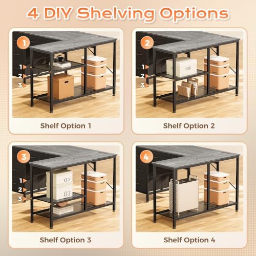 PRAISUN 47 Inch L Shaped Desk with Power Outlets, 5 Fabric Drawers - Image 7