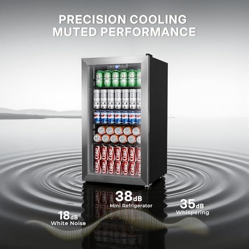 130 Can Beverage Refrigerator, 3.2 Cu.ft Mini Fridge, Glass Door, Silver - Image 6