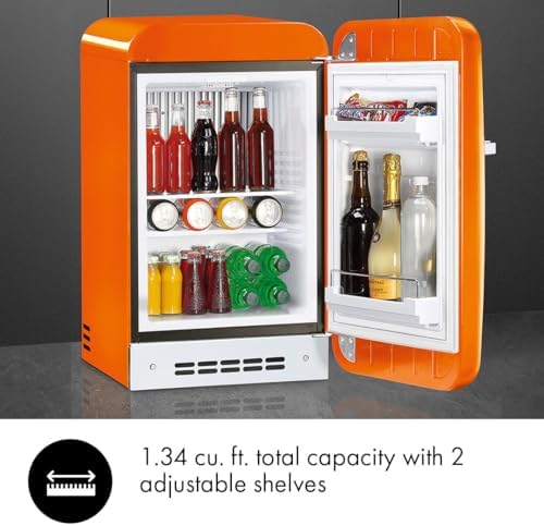 Smeg FAB5 Retro Mini Fridge – 50s Style Compact Small Refrigerator, 1.2 cu ft, Automatic Defrost, LED Lighting, Adjustable Shelves– Made in Italy – Perfect for Home, Dorm, Office, Hotel -Orange - Image 3