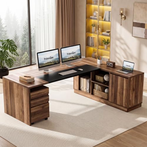 Tribesigns 78.7-Inch L-Shaped Executive Desk with Mobile File Cabinet - Image 4