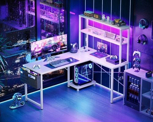 AODK L Shaped Desk Gaming Desk with LED Light & Power Outlet - Image 2