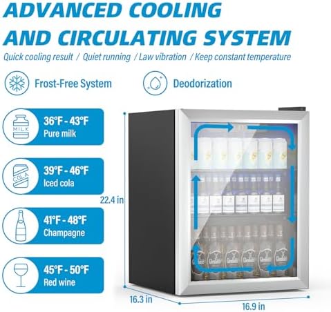Erivess 76 Can Mini Fridge, 1.7 Cu.ft Beverage Refrigerator with Glass Door - Image 4