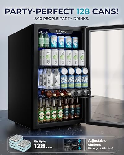 EUHOMY 128 Can Mini Fridge, Beverage Refrigerator with Glass Door, Silver - Image 2