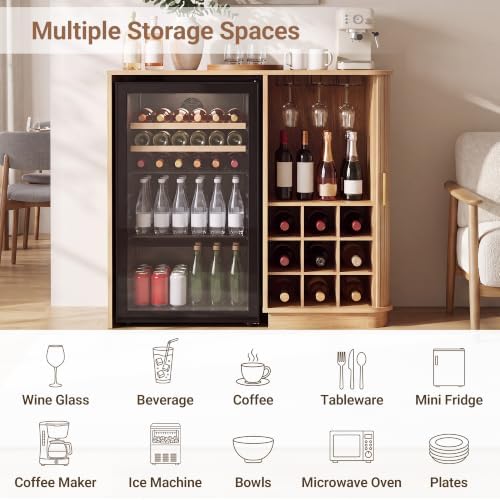 Seang Coffee Bar Cabinet with Mini Fridge Space,Natural - Image 5